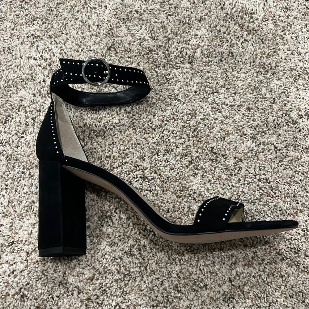 Ann Taylor Leannette Studded Block Heel Black Suede Sandals